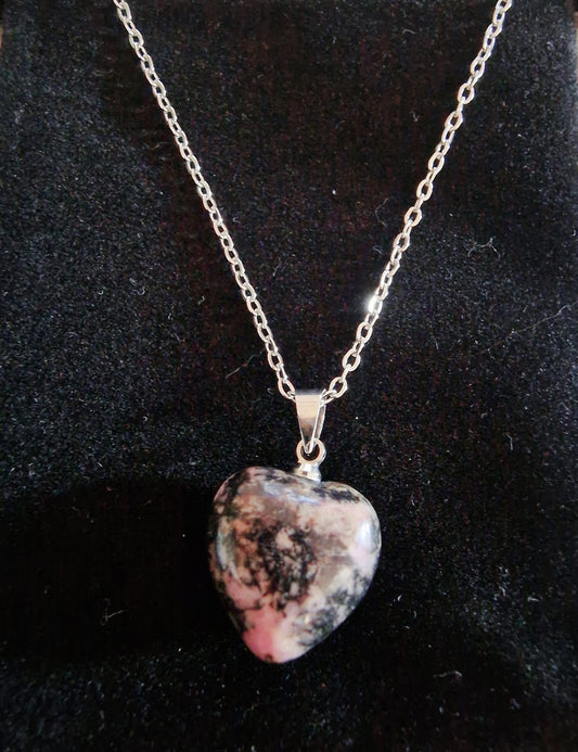 Collier " Coeur Rhodonite "